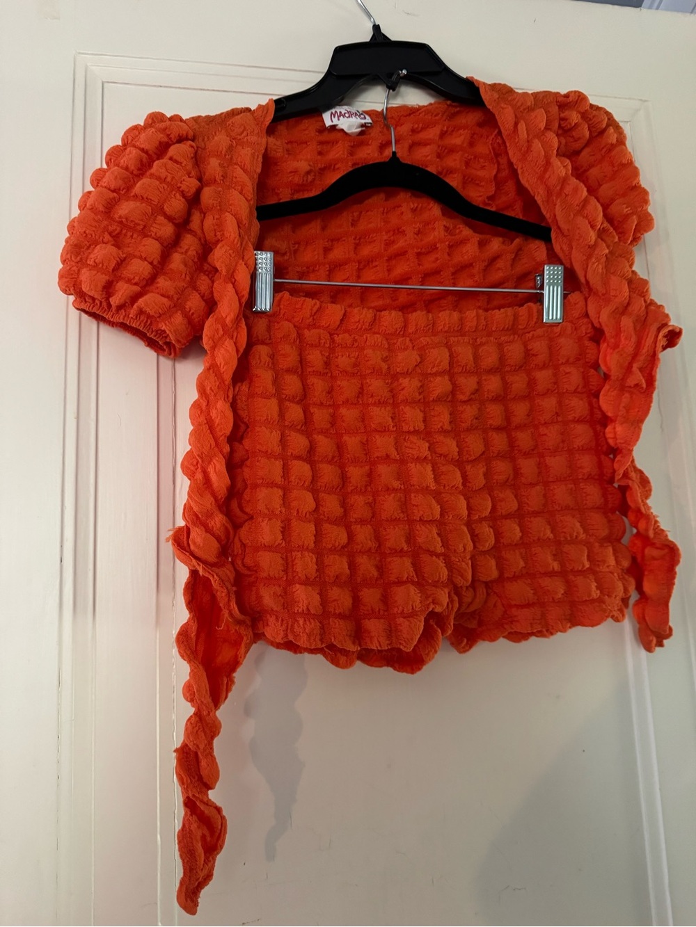 MadRag Orange Textured Tie Front Two Piece Shorts Set
